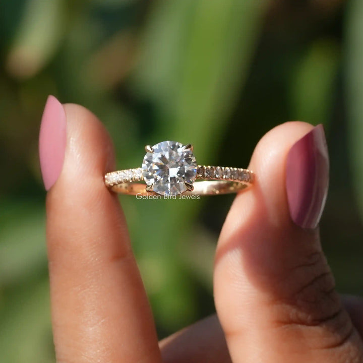 Round Cut Moissanite Solitaire With Accent Ring