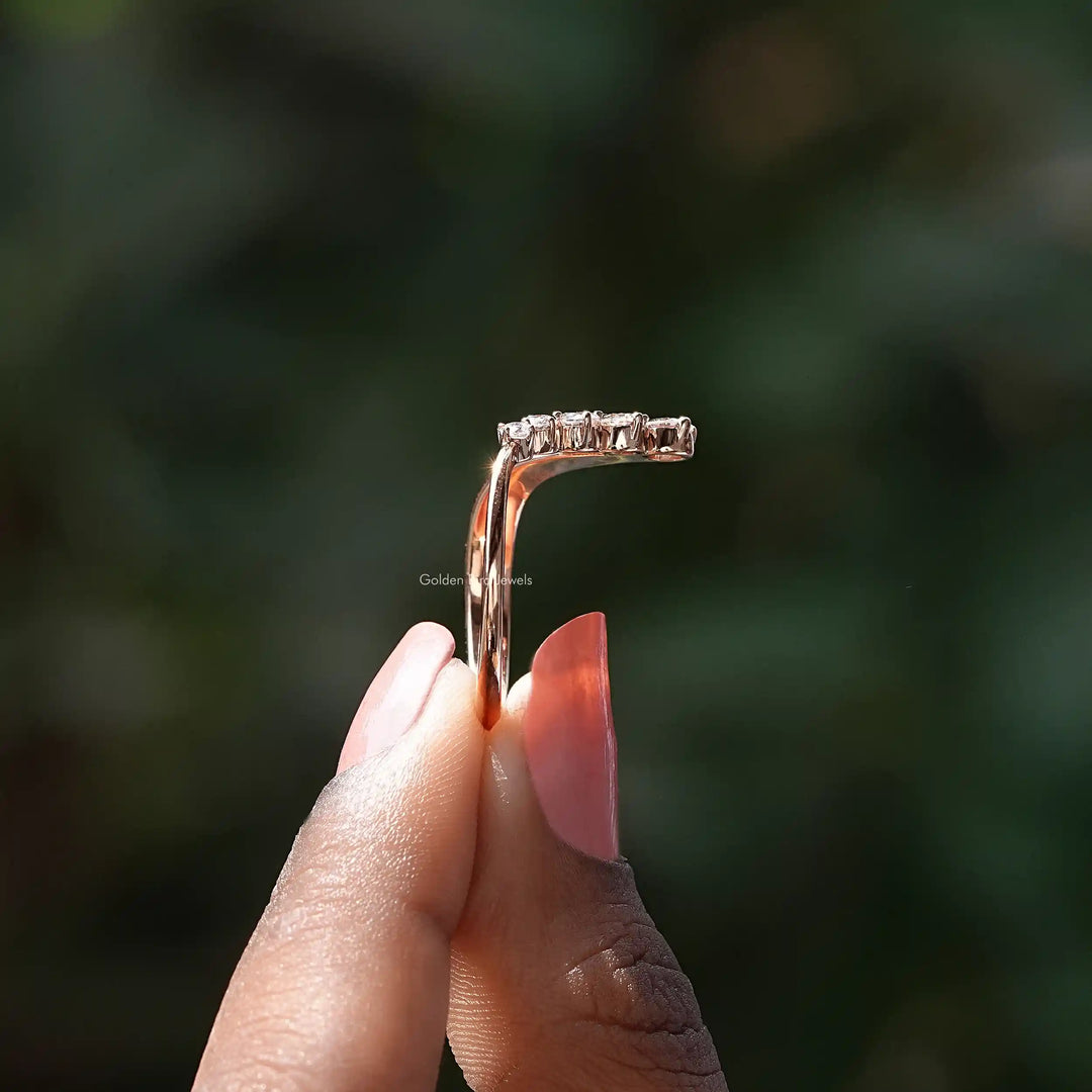 Round Moissanite V Shaped Chevron Ring