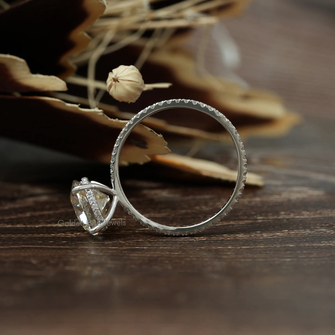 Old European Round Cut Moissanite Hidden Halo Ring