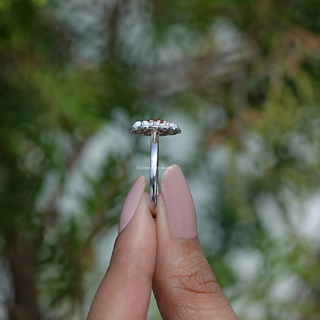 Round Cut Sunstone Halo Engagement Ring