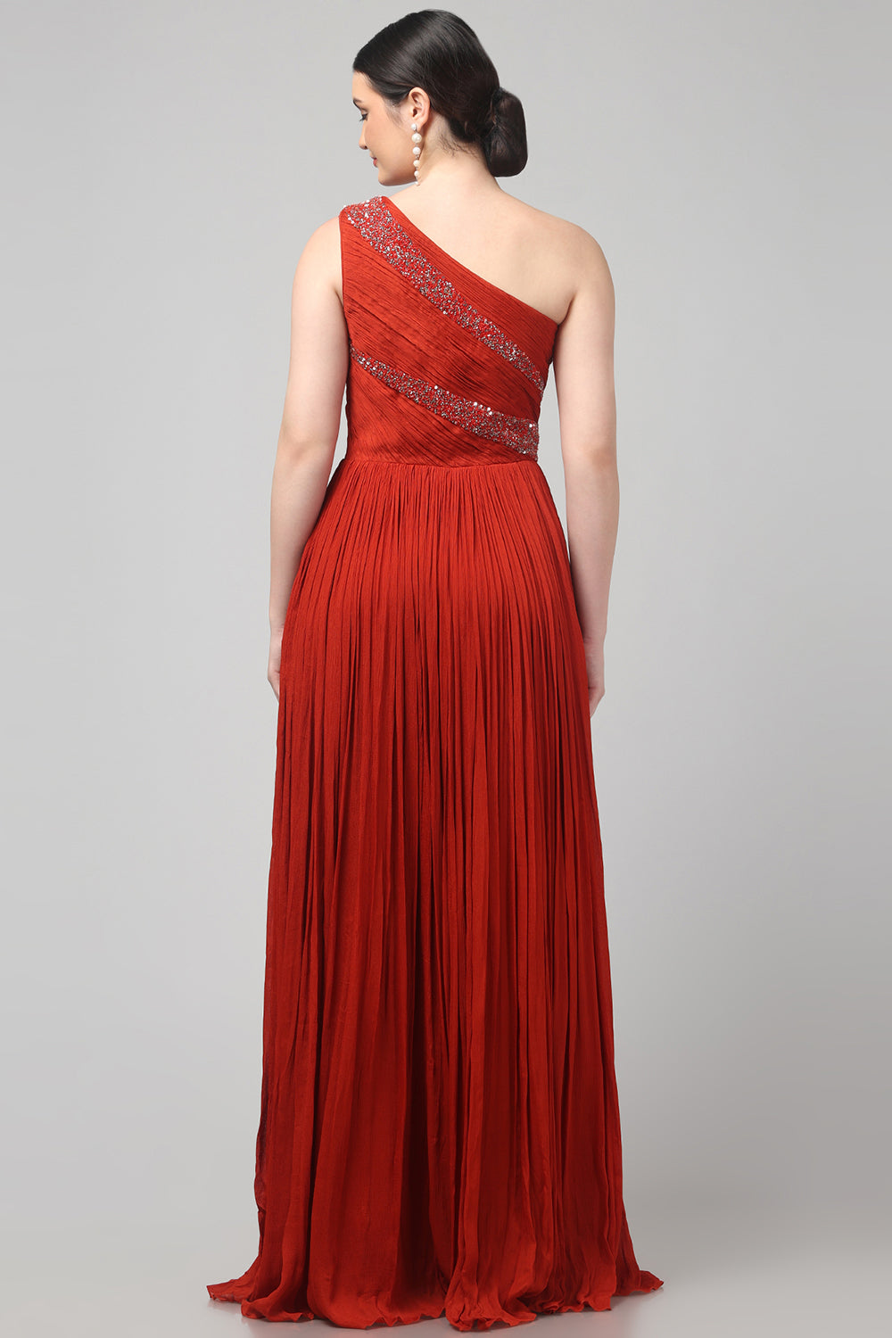 Rust Orange One-Shoulder Gown