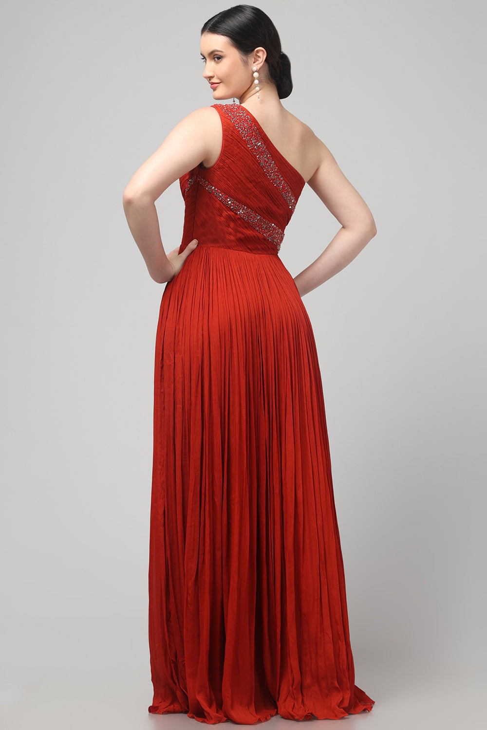 Rust Orange One-Shoulder Gown