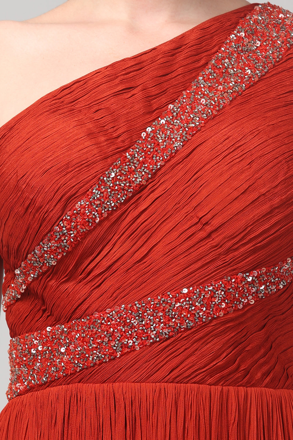 Rust Orange One-Shoulder Gown