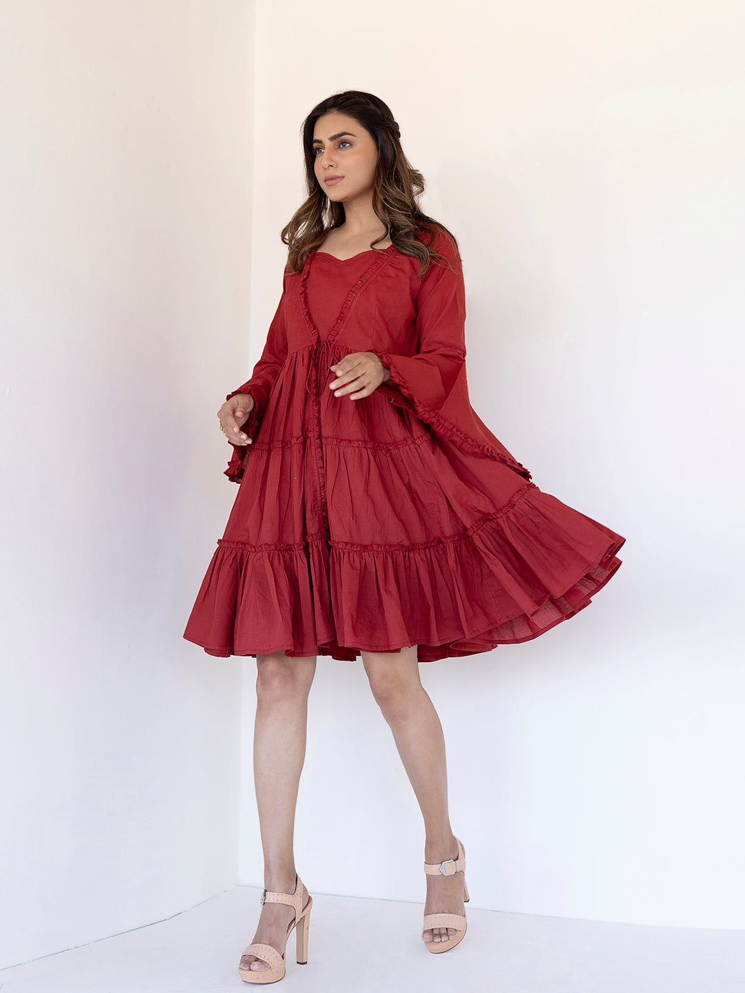 Rythmic Rustic Red Frill Dress  - By Ragavi - qivii