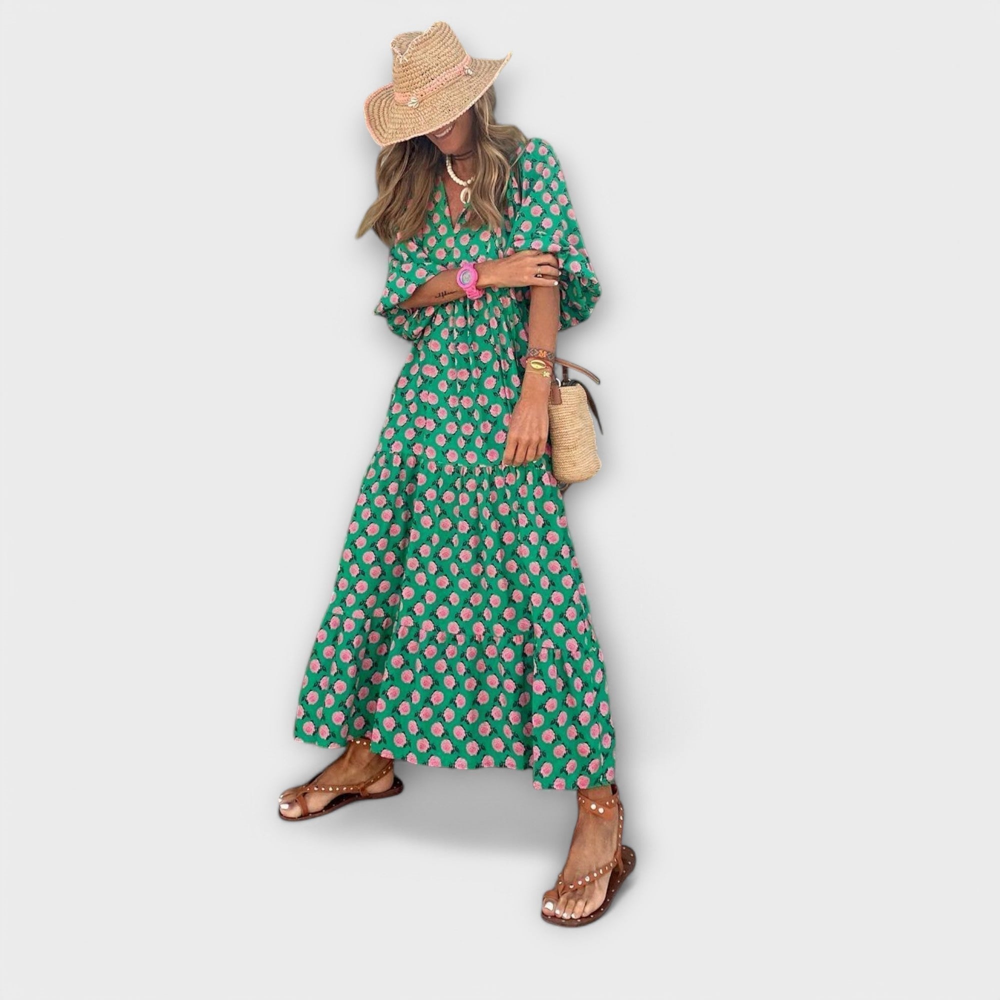 Elegante geometrische maxi-jurk  - By Qivii