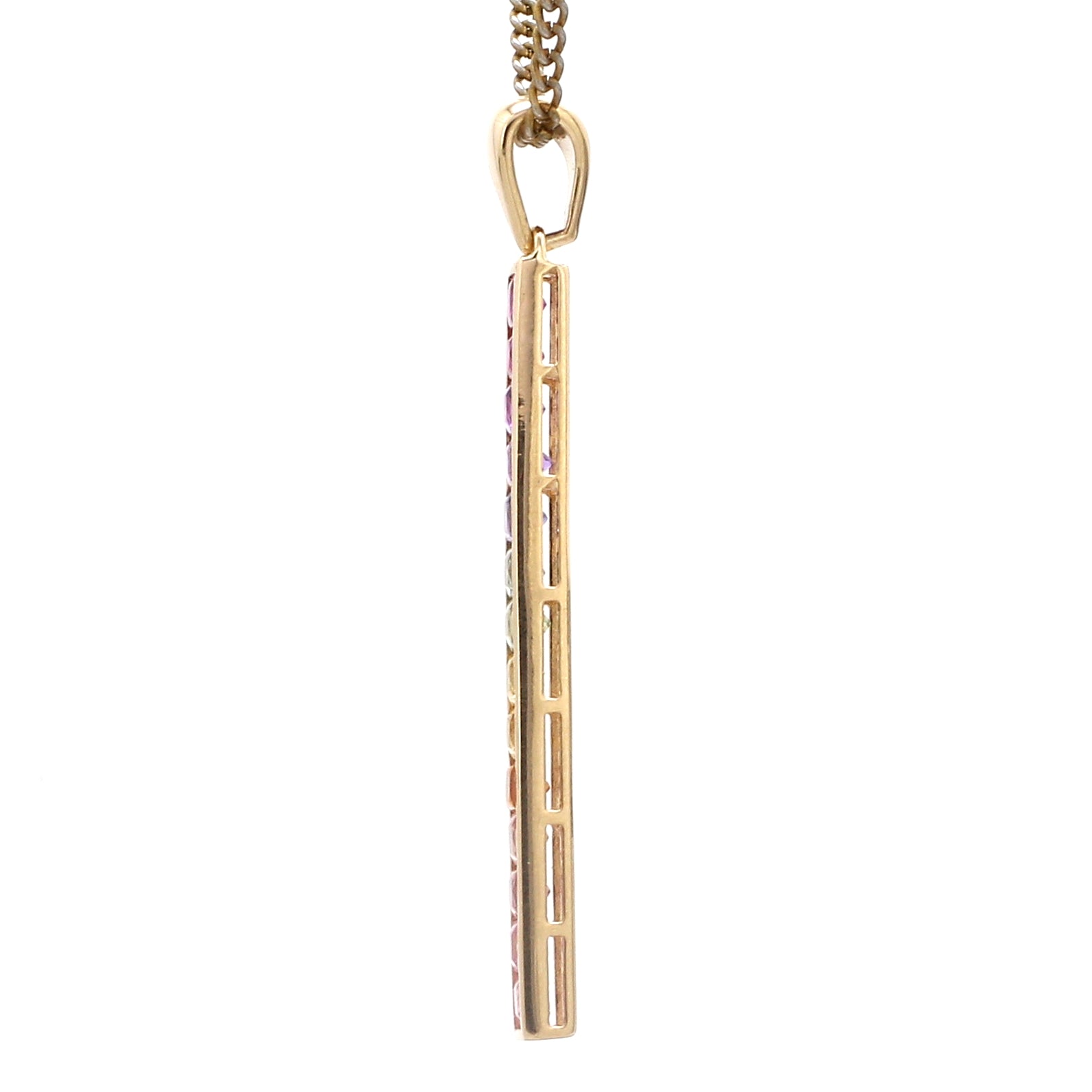 Rainbow Sapphire Vertical Bar Pendant - qivii