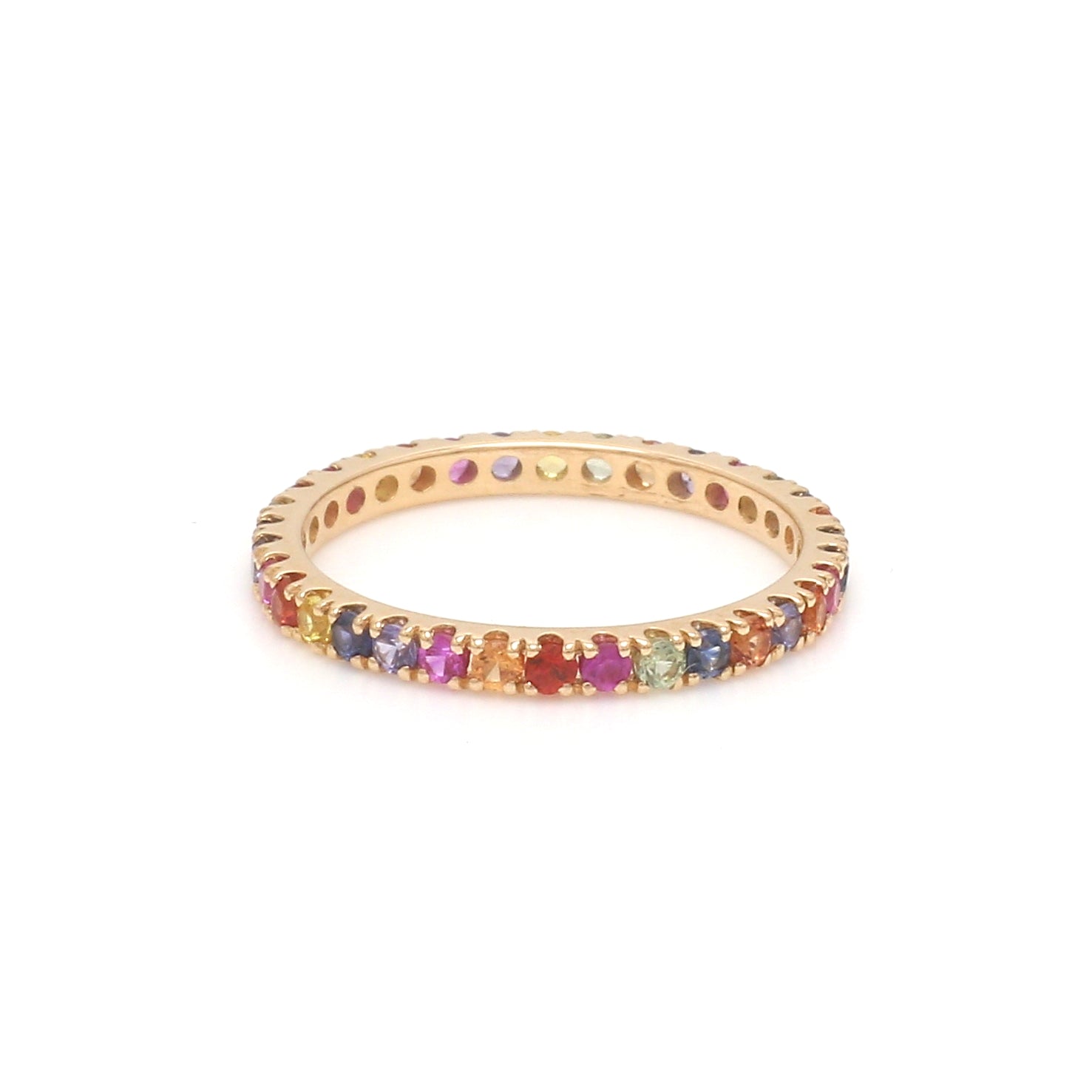 Rainbow Sapphire Round Random Thin Ring - qivii