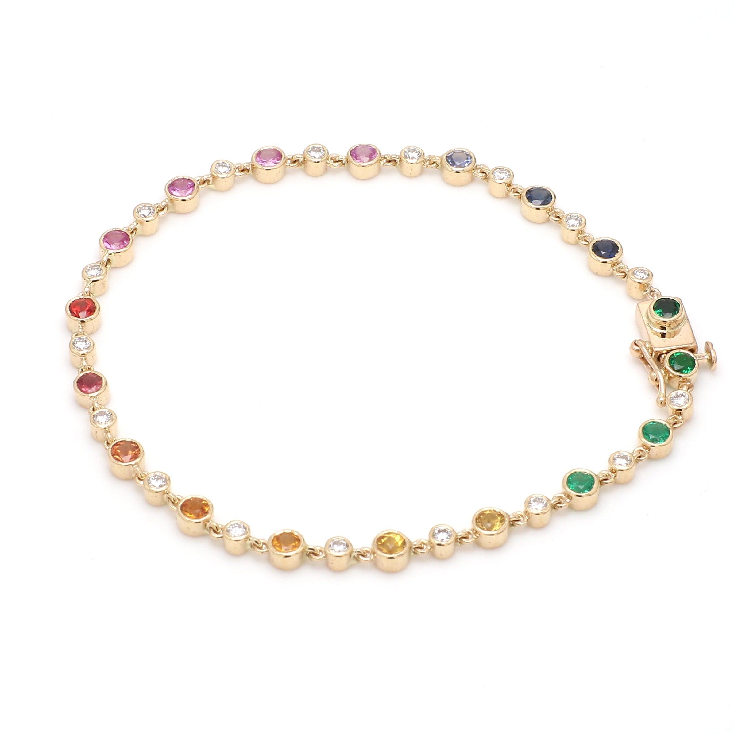 Rainbow Sapphire Round Diamond Link Chain Bracelet - qivii