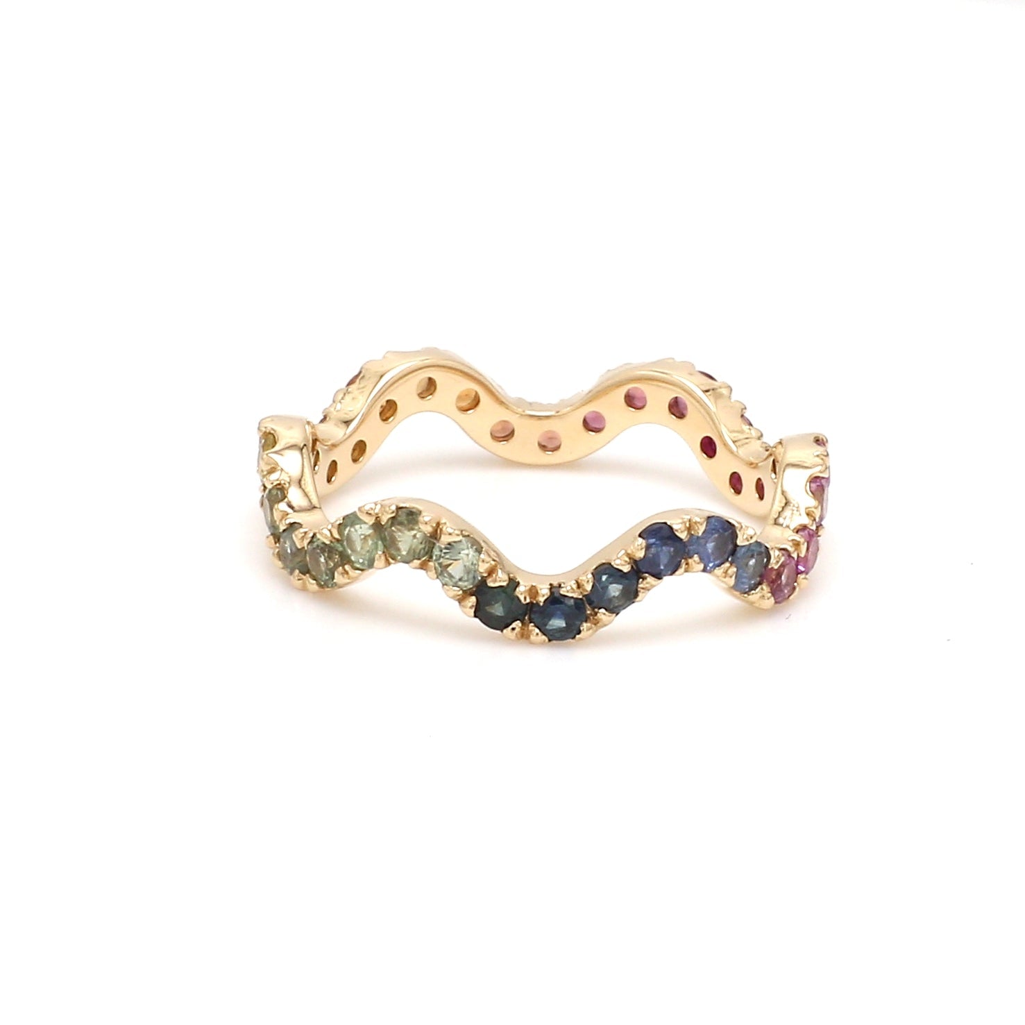 Rainbow Sapphire Wave Ring - qivii