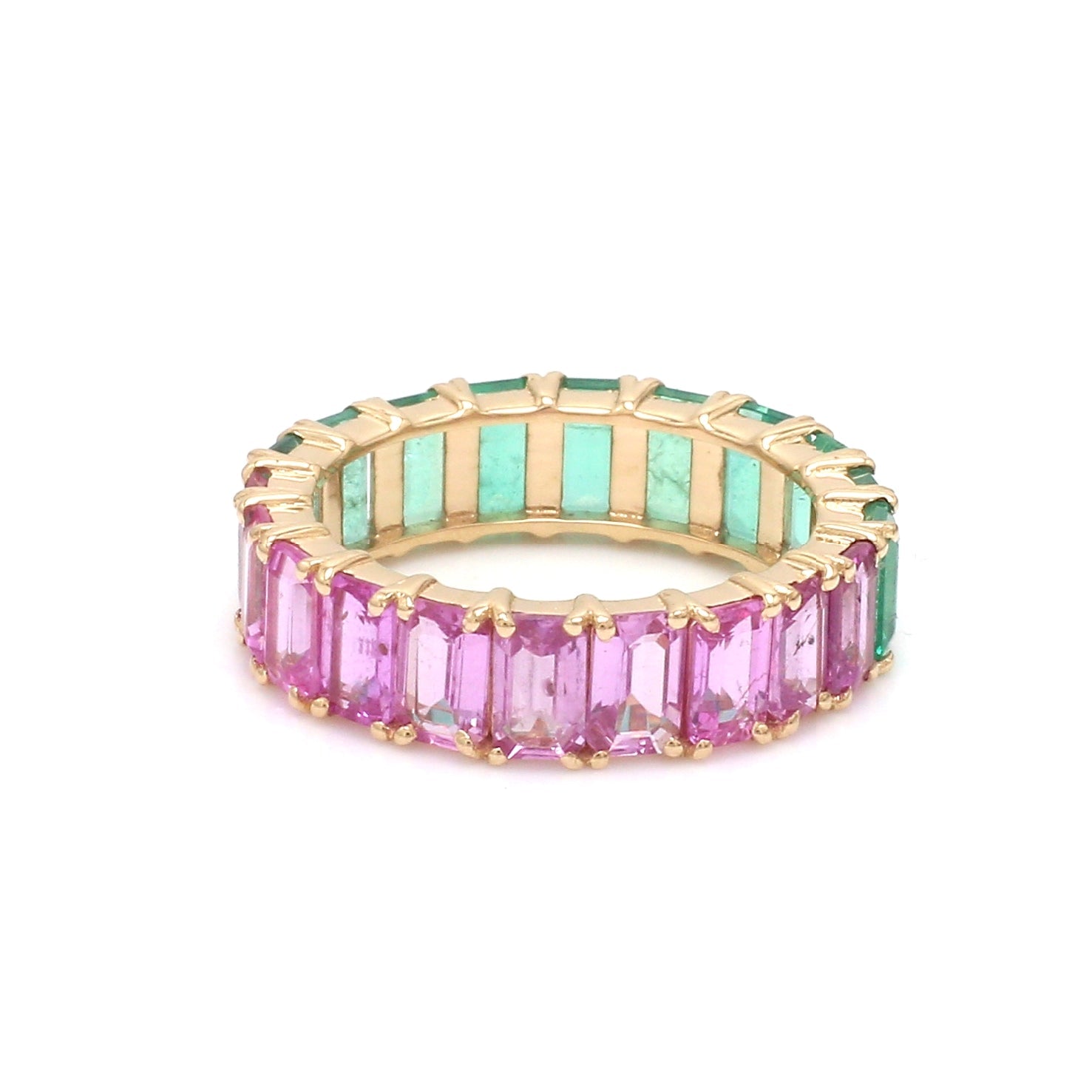 Emerald And Pink Sapphire Half and Half Eternity Ring - qivii