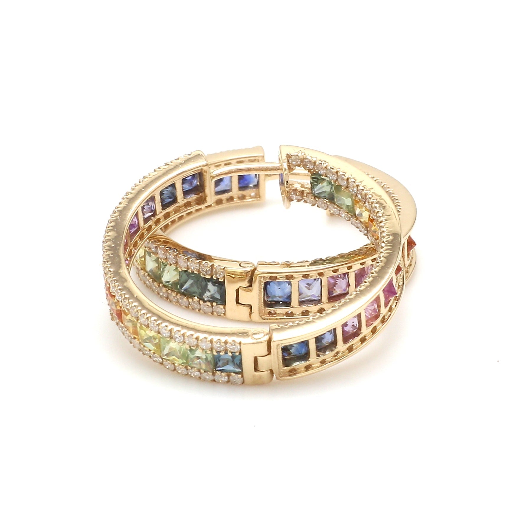 Rainbow Sapphire Princess Cut Diamond Hoops - qivii
