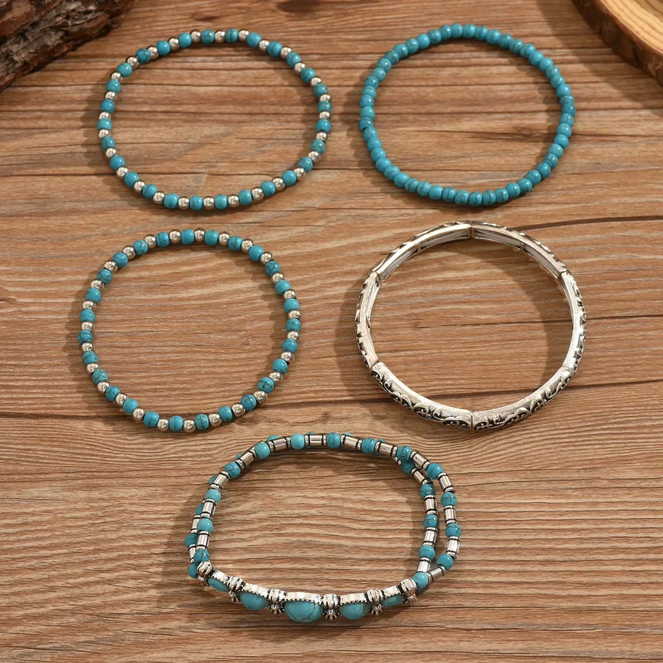 Boho armbanden set met turquoise kralen  - By Qivii
