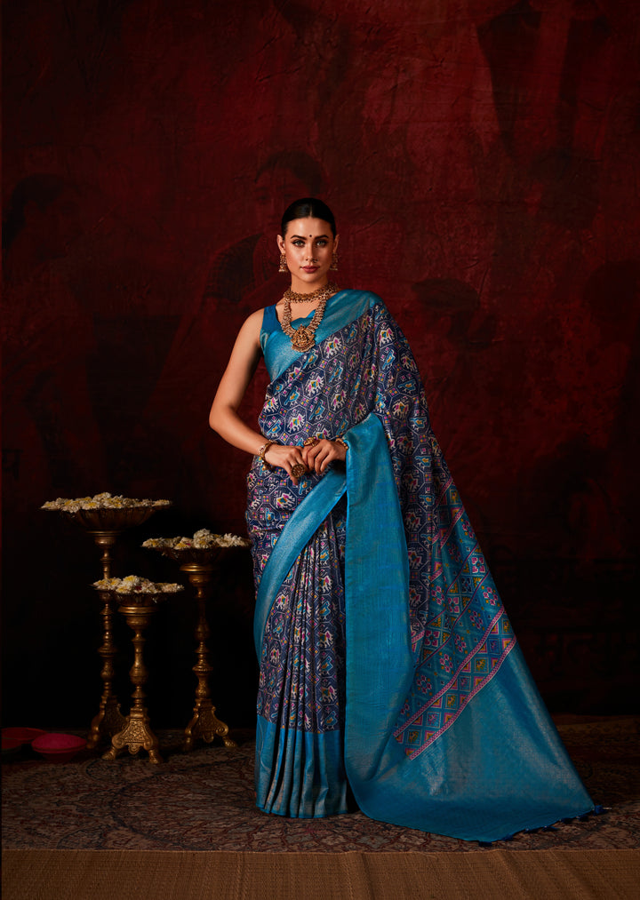 DARK BLUE SOFT SILK SAREE WITH DIGITAL PRINT