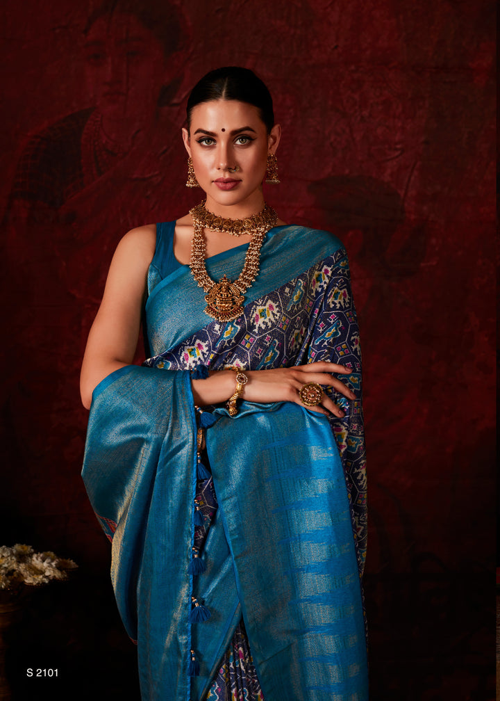 DARK BLUE SOFT SILK SAREE WITH DIGITAL PRINT