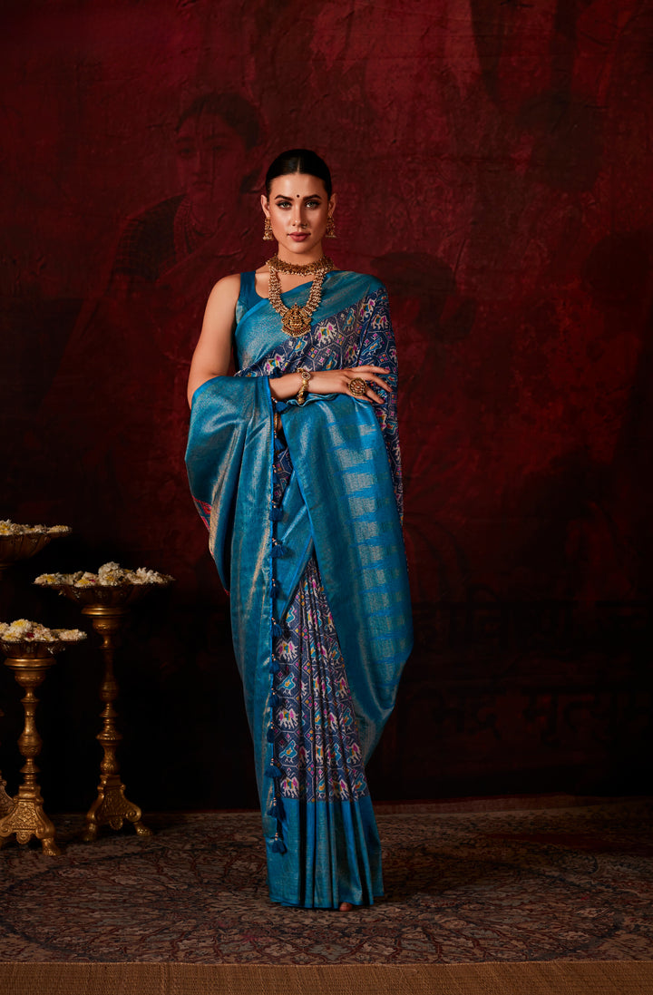 DARK BLUE SOFT SILK SAREE WITH DIGITAL PRINT