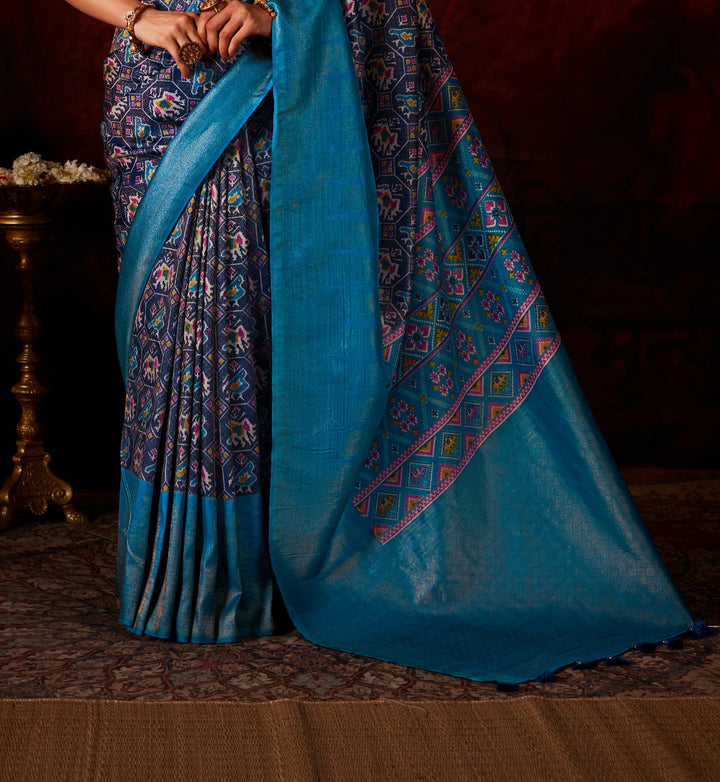 DARK BLUE SOFT SILK SAREE WITH DIGITAL PRINT