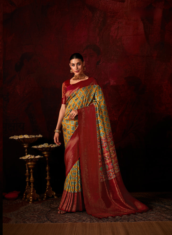 MAROON SOFT SILK SAREE WITH DIGITAL PRINT