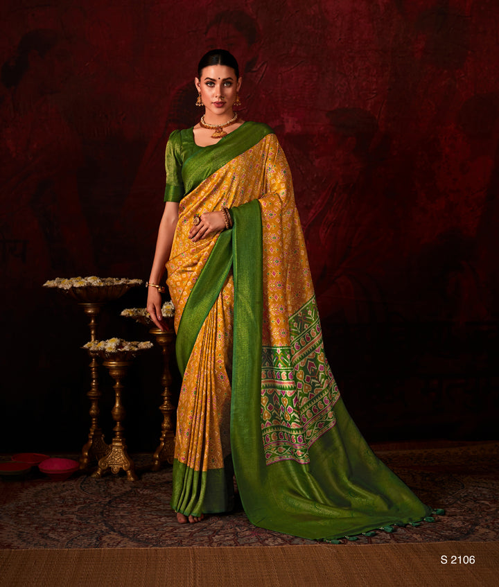 DARK YELLOW SOFT SILK SAREE WITH DIGITAL PRINT