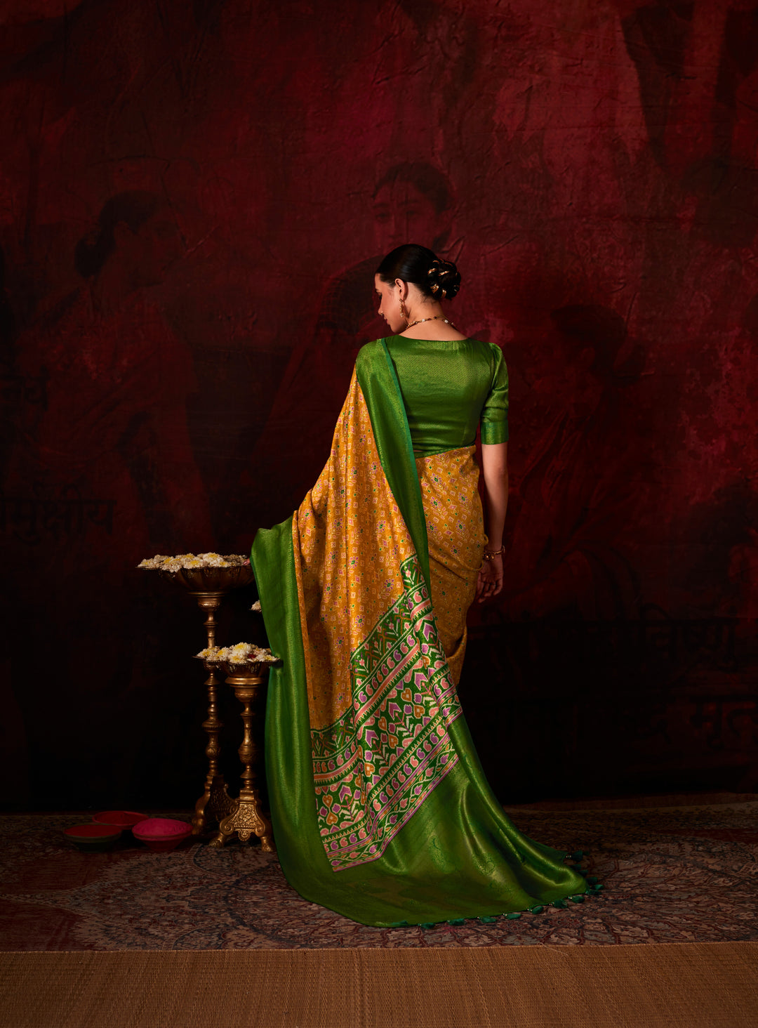 DARK YELLOW SOFT SILK SAREE WITH DIGITAL PRINT