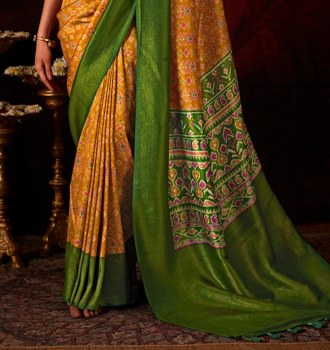 DARK YELLOW SOFT SILK SAREE WITH DIGITAL PRINT