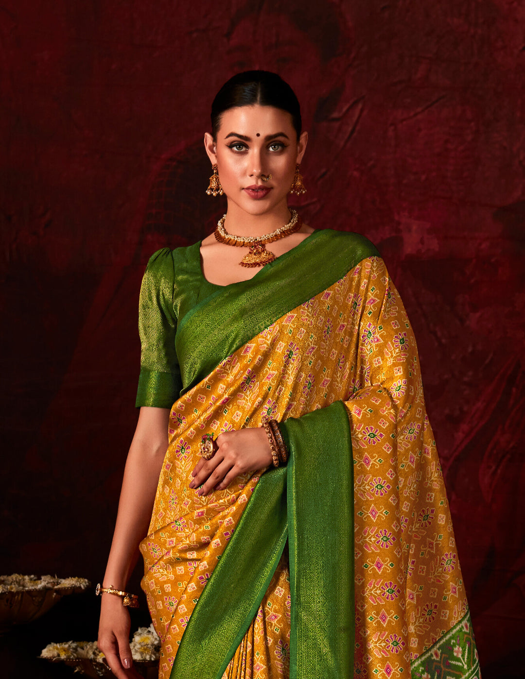 DARK YELLOW SOFT SILK SAREE WITH DIGITAL PRINT