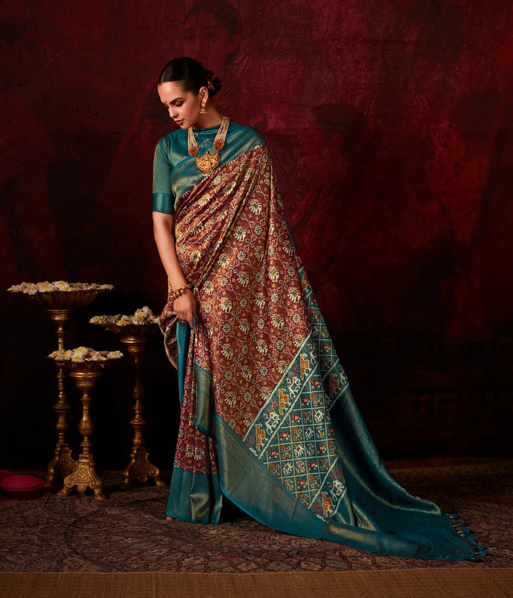 TEAL BLUE SOFT SILK SAREE WITH DIGITAL PRINT