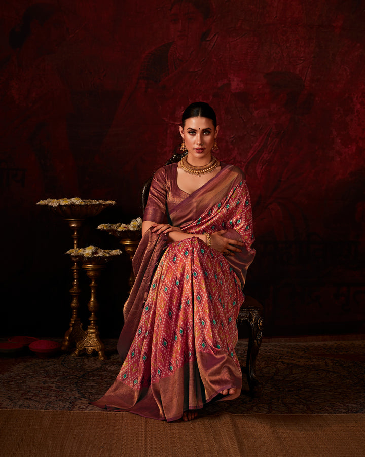 DARK BROWN SOFT SILK SAREE WITH DIGITAL PRINT