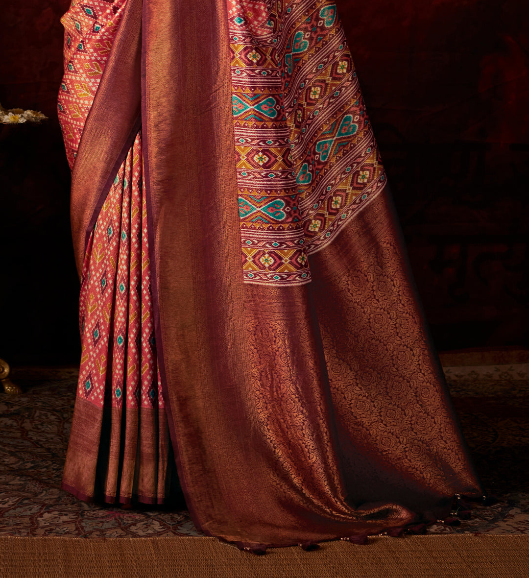 DARK BROWN SOFT SILK SAREE WITH DIGITAL PRINT