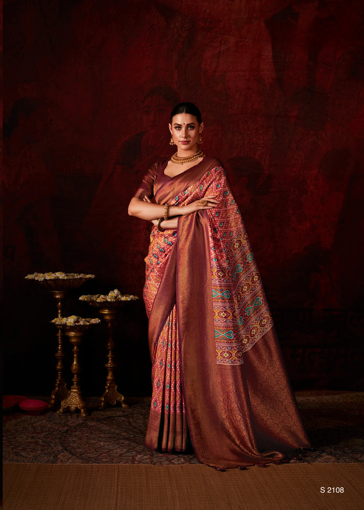 DARK BROWN SOFT SILK SAREE WITH DIGITAL PRINT