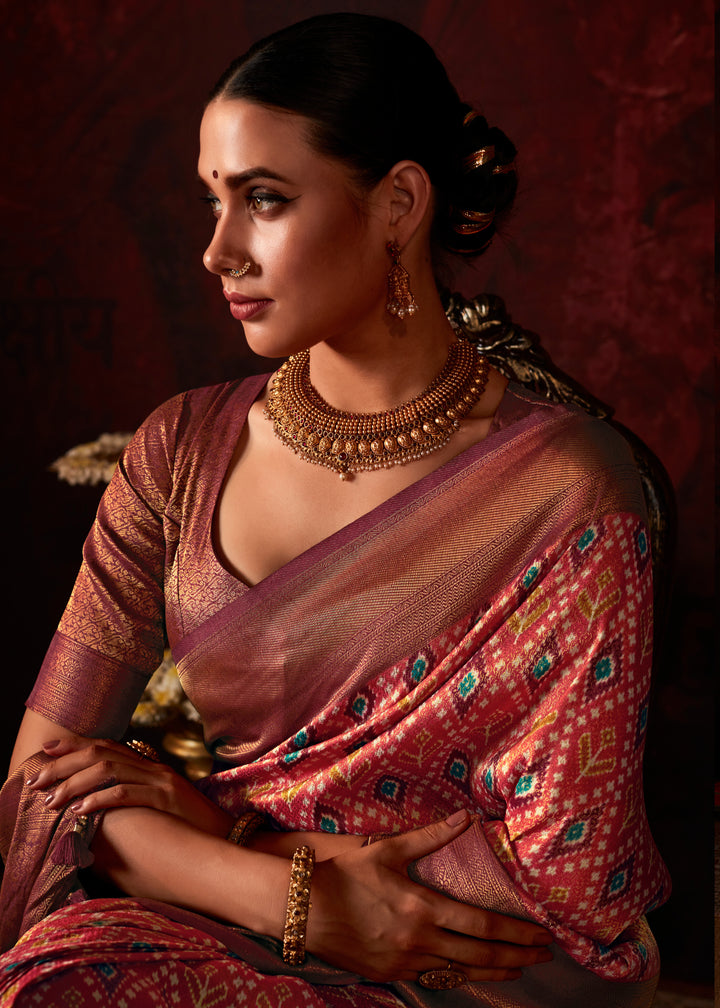 DARK BROWN SOFT SILK SAREE WITH DIGITAL PRINT