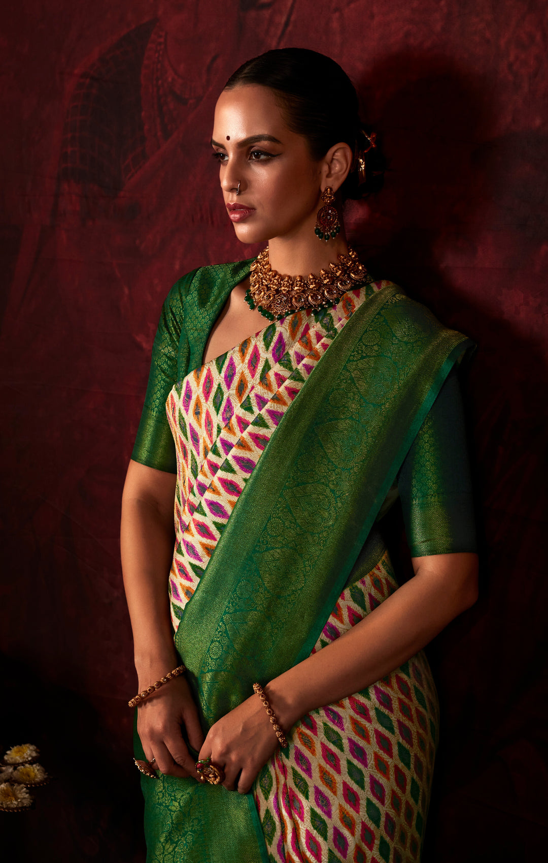 DARK GREEN SOFT SILK SAREE WITH DIGITAL PRINT