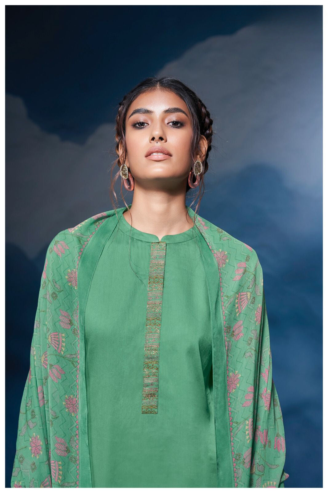 GREEN PREMIUM COTTON SILK SOLID WITH EMBROIDERY WORK SALWAR SUIT