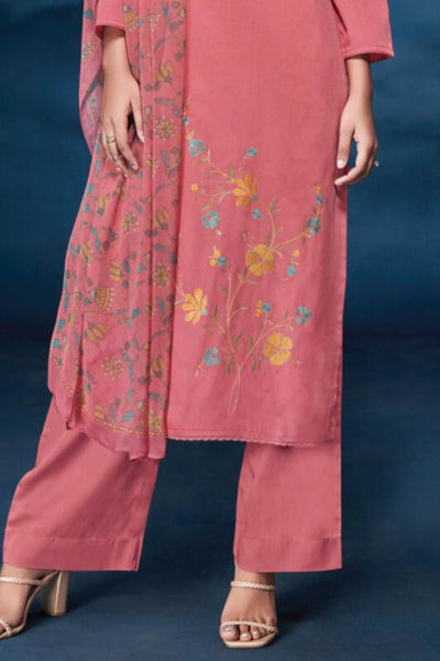 PINK PREMIUM COTTON SILK SOLID WITH EMBROIDERY WORK SALWAR SUIT