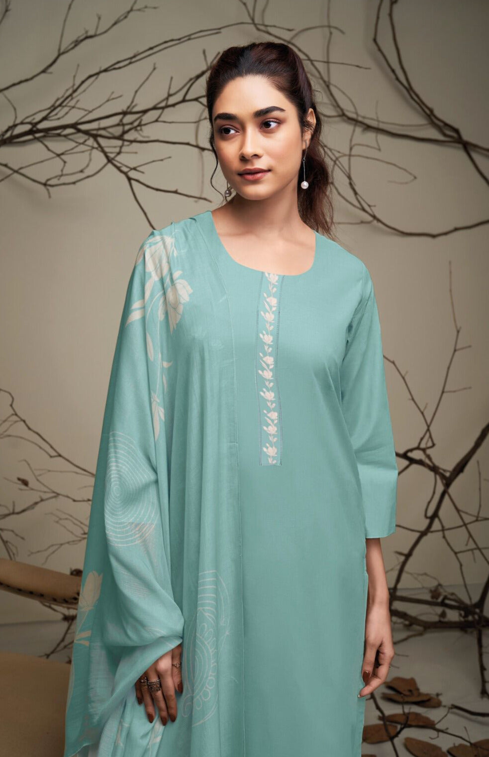 SKY BLUE PREMIUM COTTON SILK SOLID WITH PRINTED SALWAR SUIT