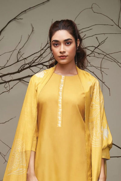 YELLOW PREMIUM COTTON SILK SOLID WITH PRINTED SALWAR SUIT