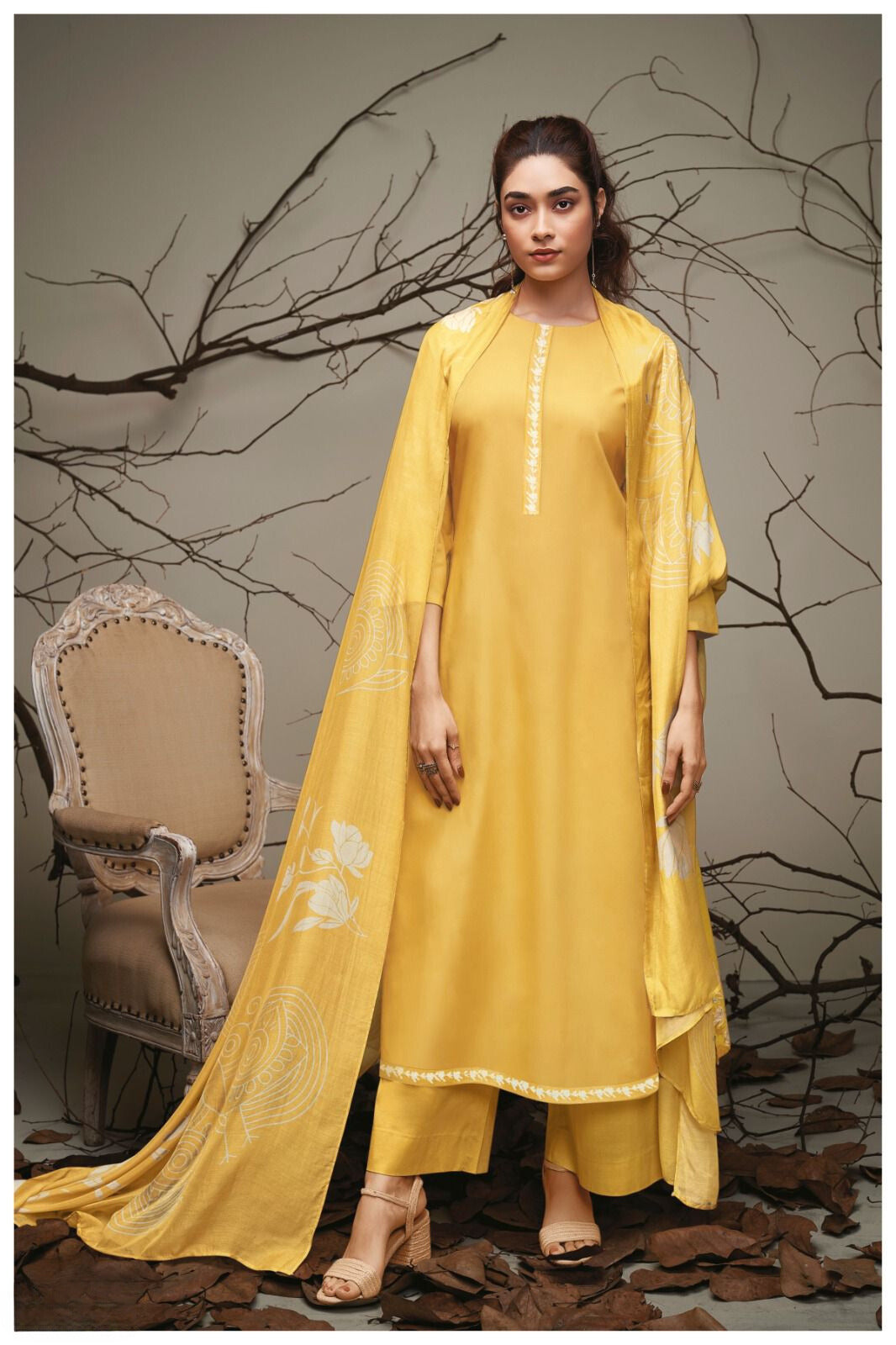 YELLOW PREMIUM COTTON SILK SOLID WITH PRINTED SALWAR SUIT