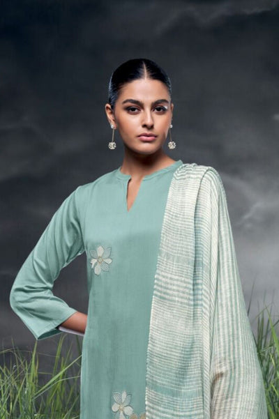 PASTEL GREEN PREMIUM COTTON PATTERN SOLID WITH EMBROIDERY WORK SALWAR SUIT