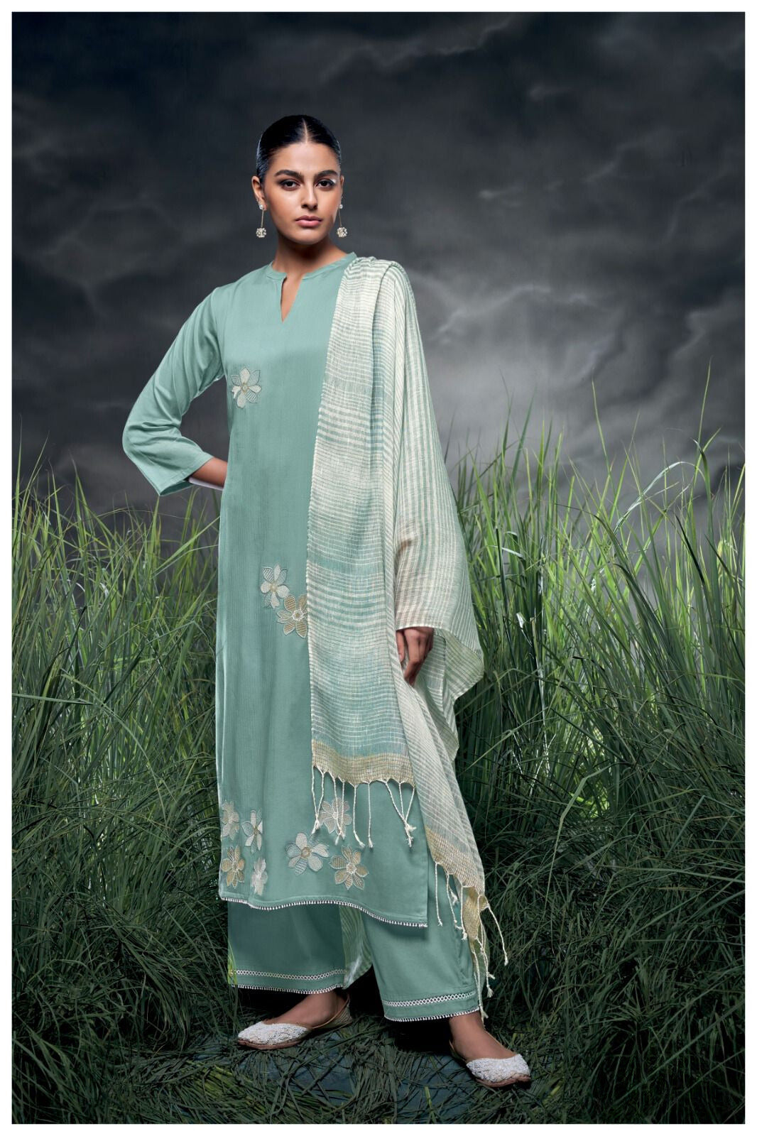 PASTEL GREEN PREMIUM COTTON PATTERN SOLID WITH EMBROIDERY WORK SALWAR SUIT