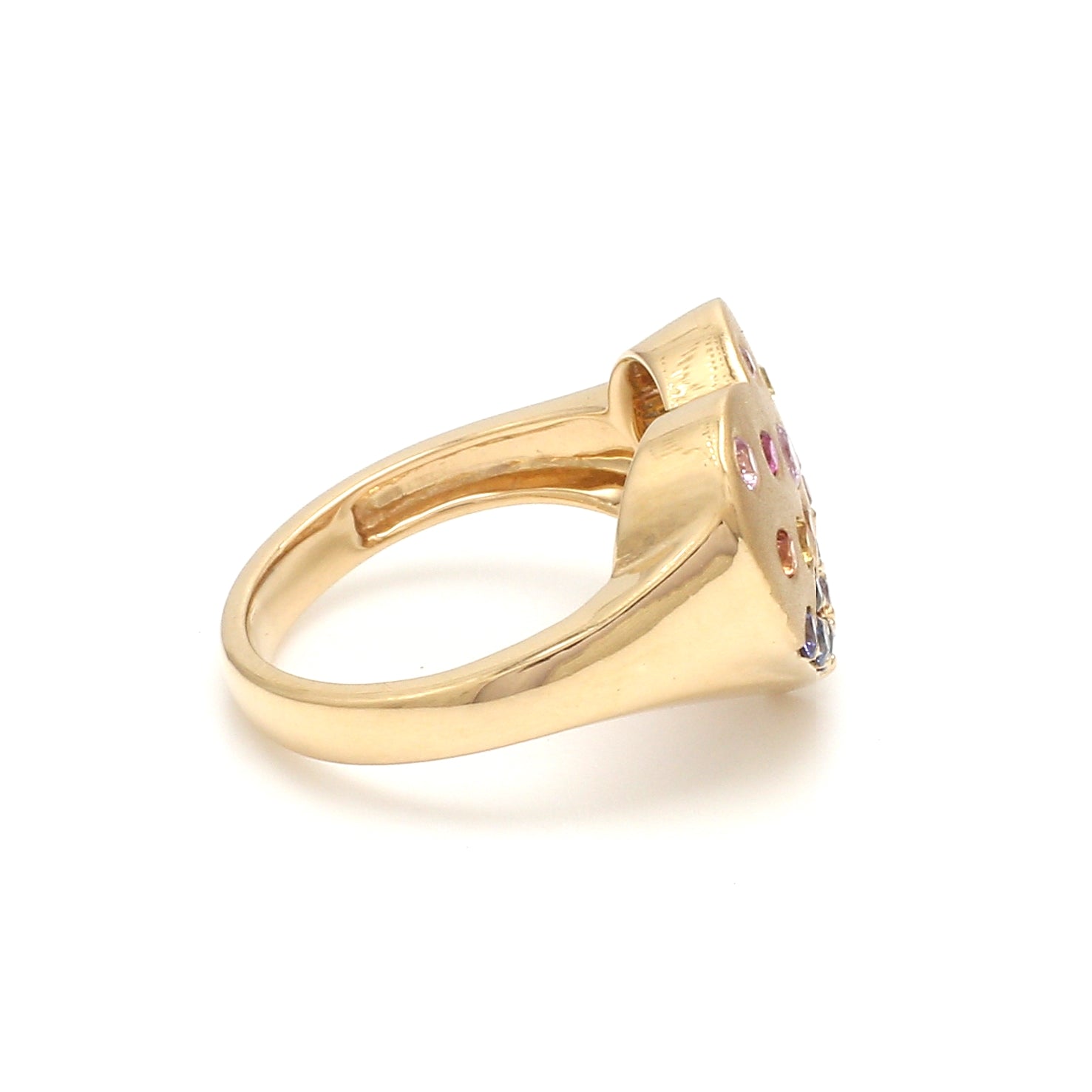Rainbow Sapphire Round Heart Shape Matte Signet Ring - qivii