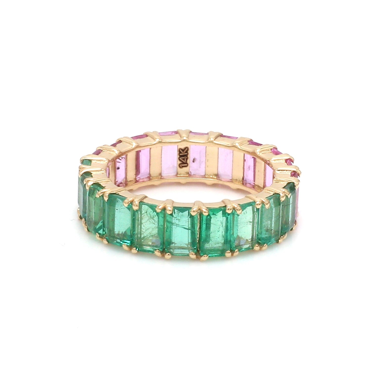 Emerald And Pink Sapphire Half and Half Eternity Ring - qivii