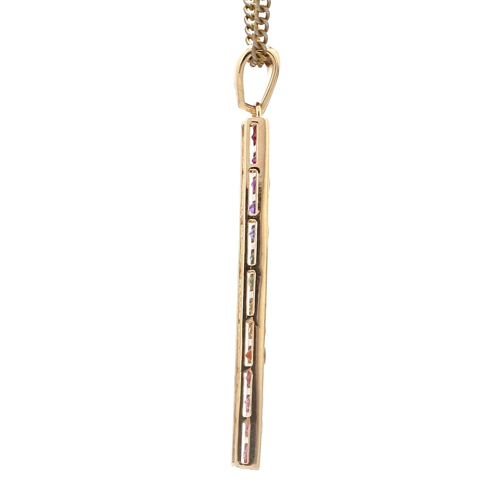 Rainbow Sapphire Vertical Bar Pendant - qivii
