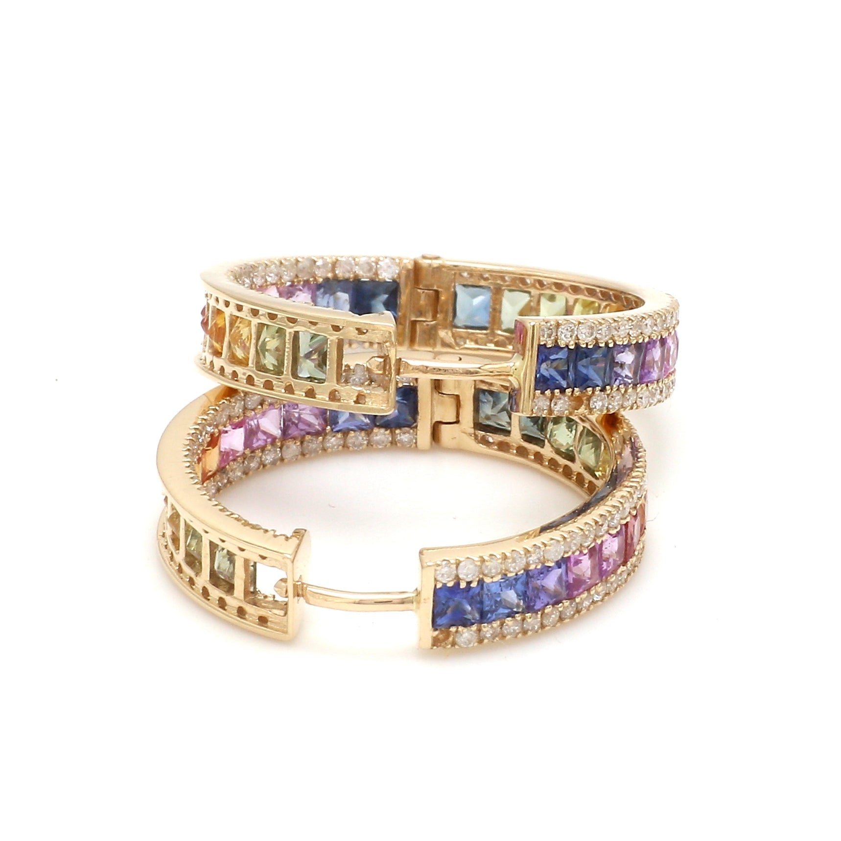 Rainbow Sapphire Princess Cut Diamond Hoops - qivii