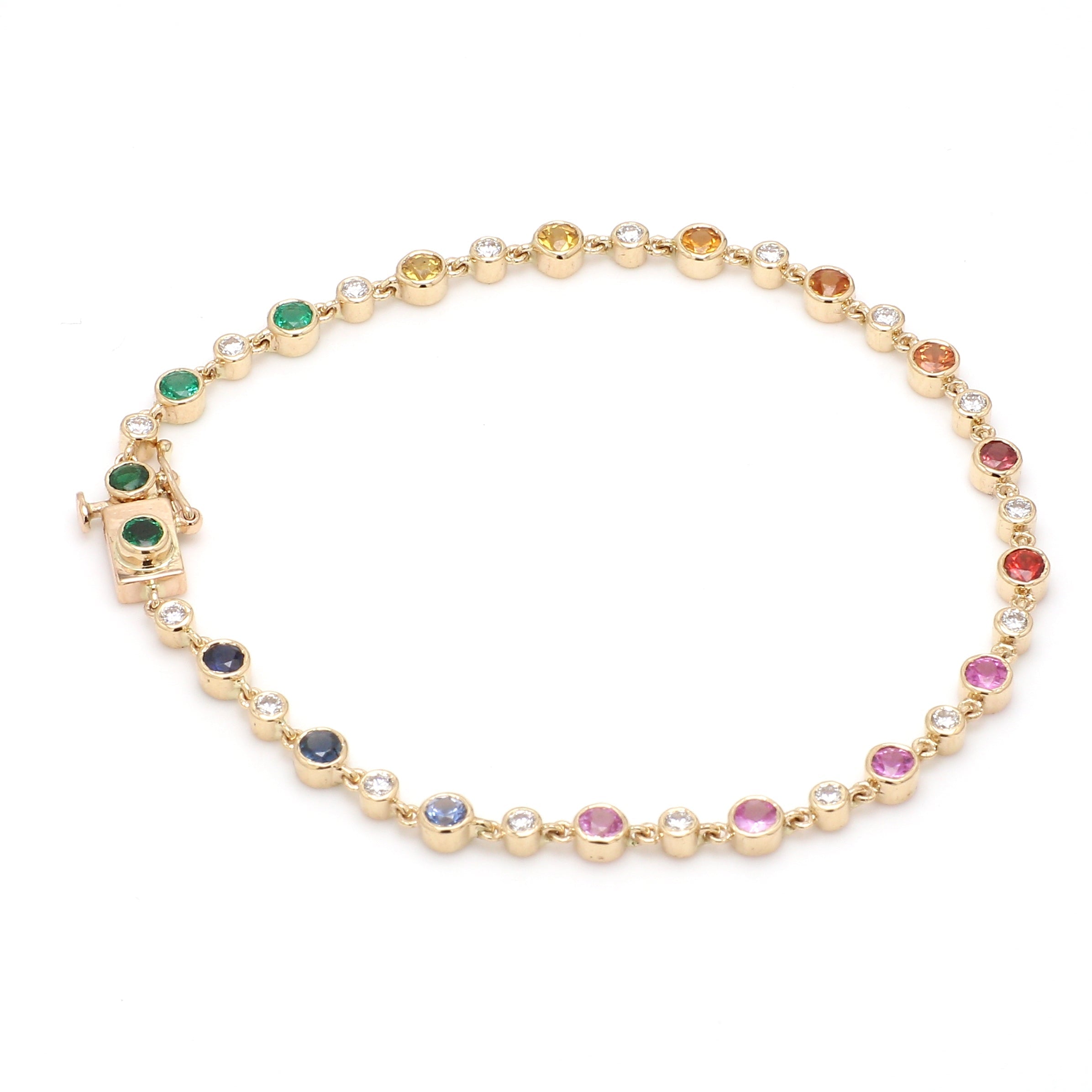 Rainbow Sapphire Round Diamond Link Chain Bracelet - qivii
