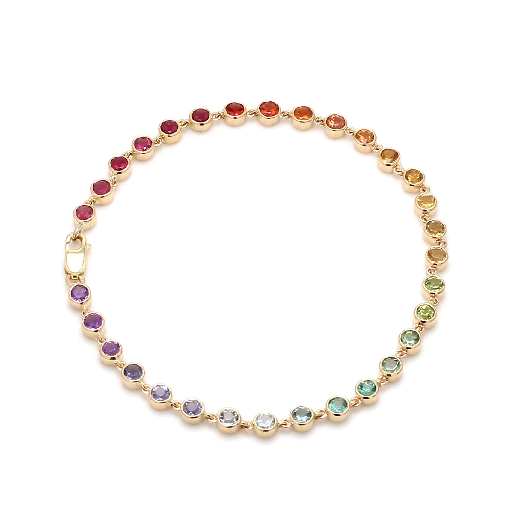 Rainbow Gemstone Round Link Chain Bracelet