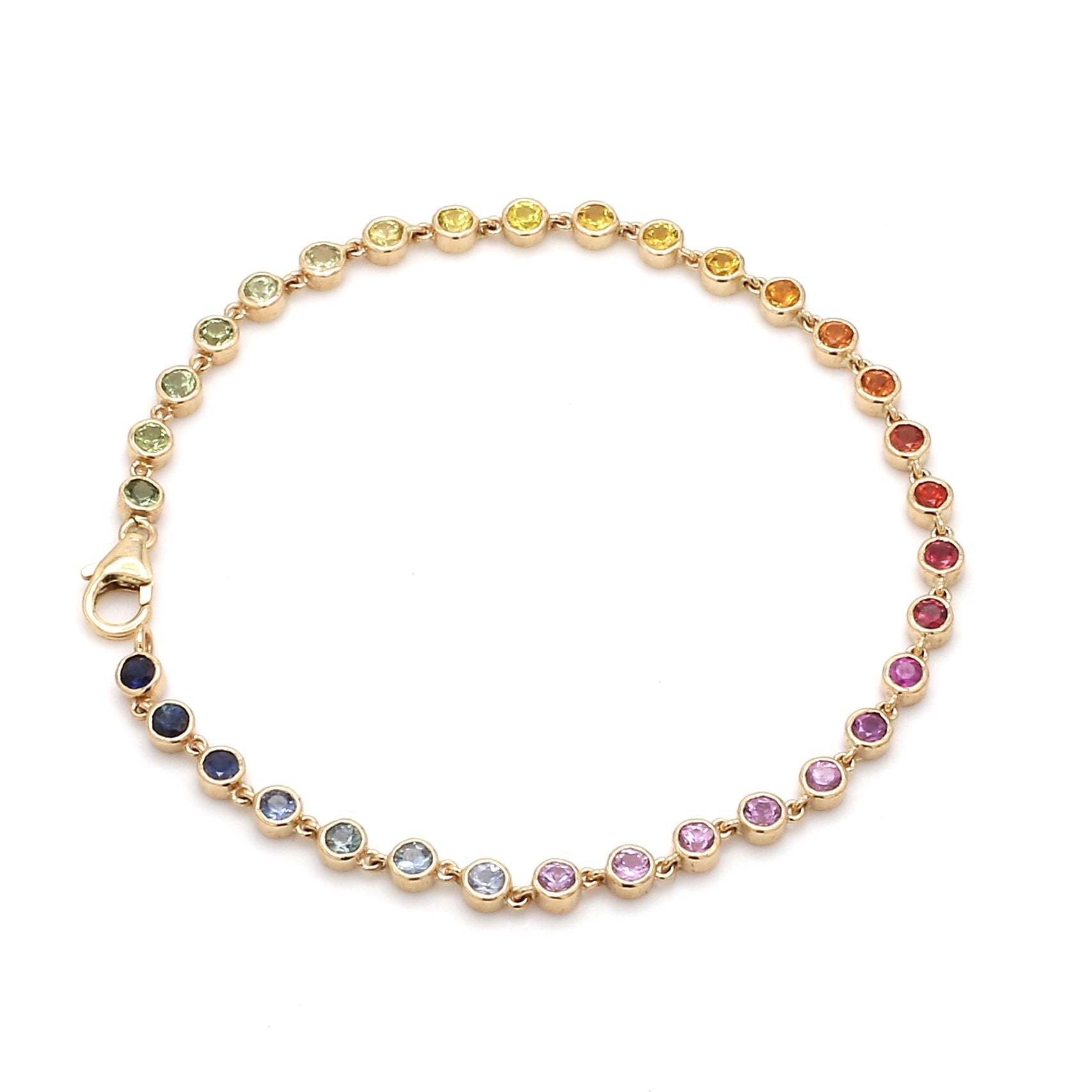 Rainbow Sapphire Round Link Chain Bracelet - qivii