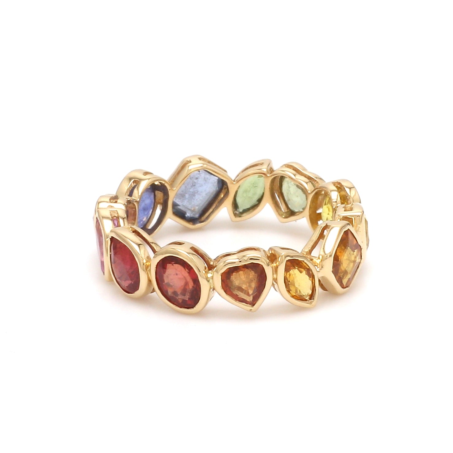 Rainbow Sapphire Mix Shape Bezel Ring - qivii