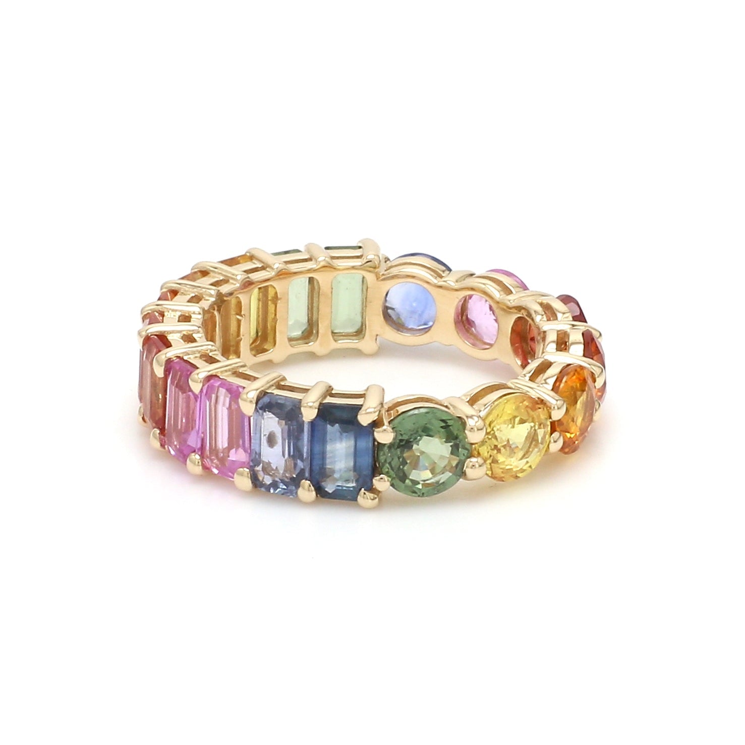 Rainbow Sapphire Half Emerald Cut and Half Round Ring - qivii