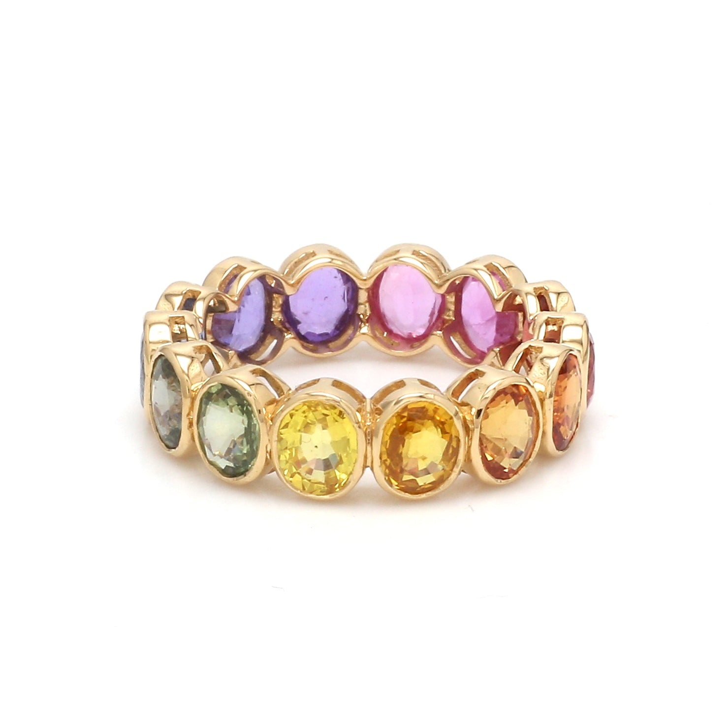 Rainbow Sapphire Oval Bezel Set Ring - qivii