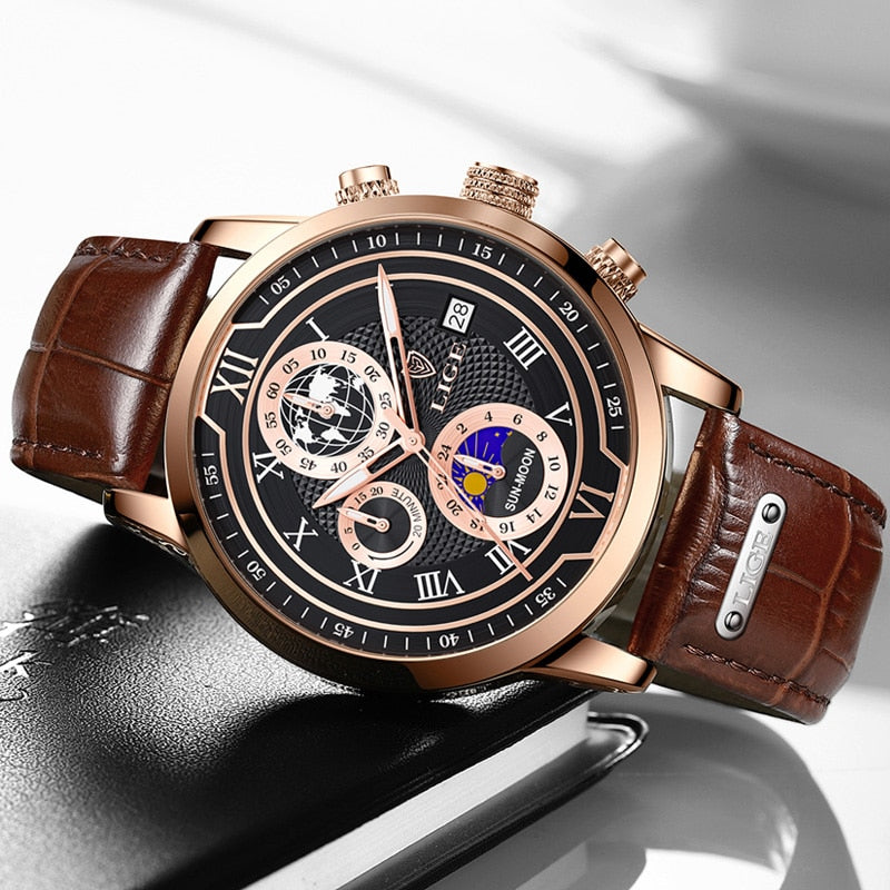 Luxe Chronograaf Horloge met Echt Leren Band  - By Qivii