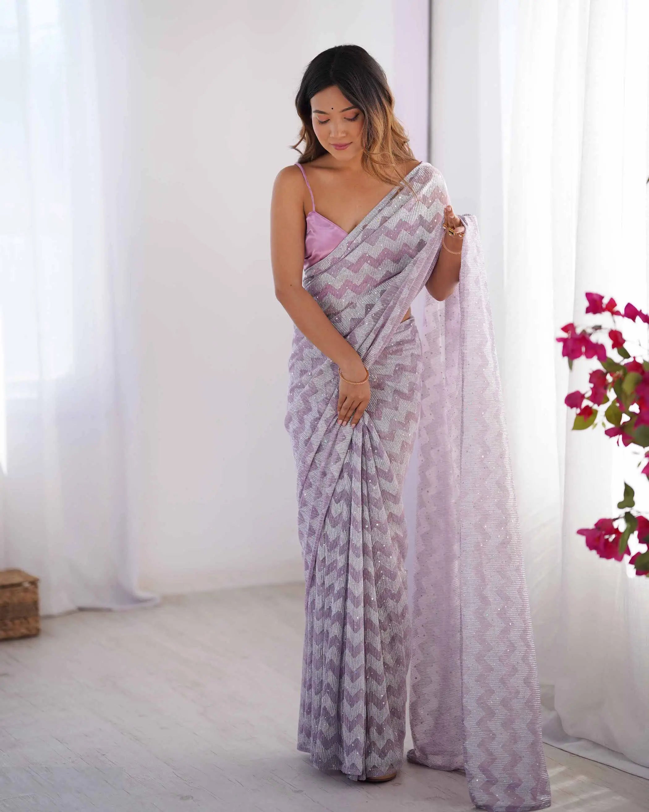 Dusty Pink Designer Woven Knitted Saree - qivii